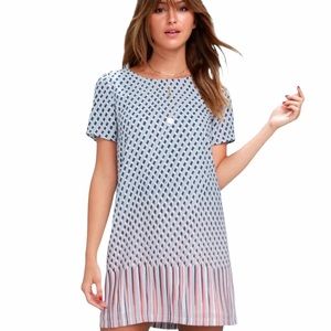 LULUS Santa Monica Light Blue Print Shift Dress